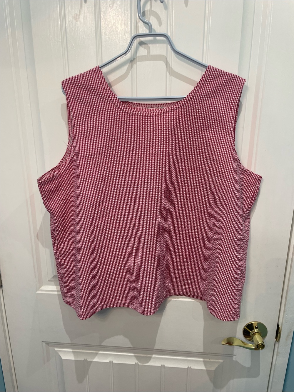 Sleeveless Red and White Gingham top